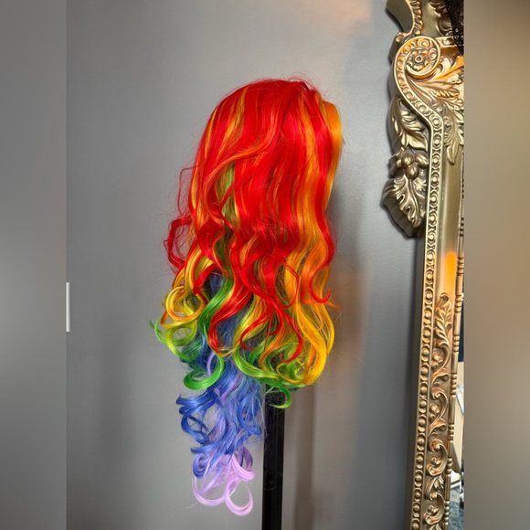Brand new rainbow synthetic wig. About 13 x 2.5 inch parting space. ~ 24-26 in - Picture 3 of 13